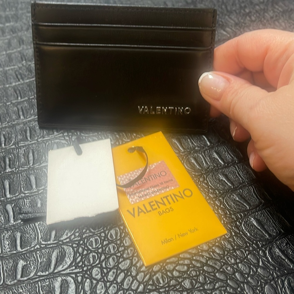 Valentino Black Leather Wallet Silver Hardware NWT
